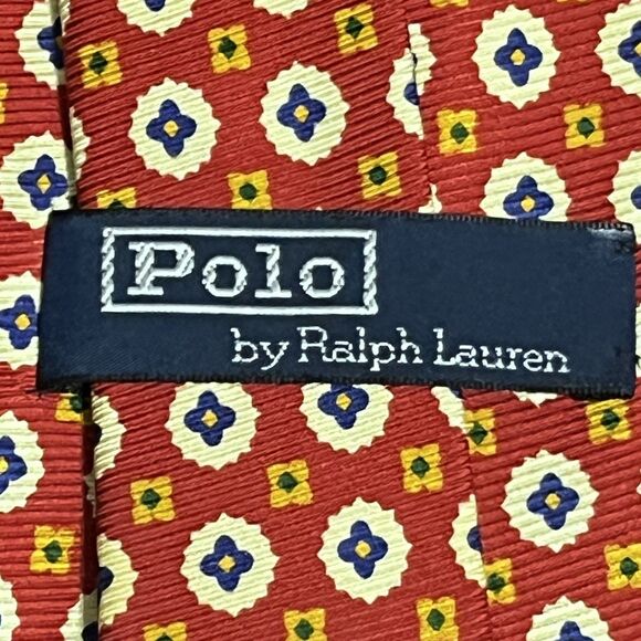 Polo Ralph Lauren Silk Tie Red Geometric Medallion Handmade Made USA Mens - Picture 6 of 6